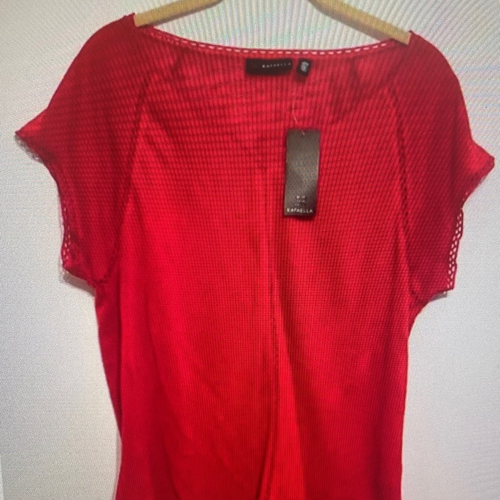 Rafaella Vibrant Red Short Sleeve Knit Top with Crochet Trim